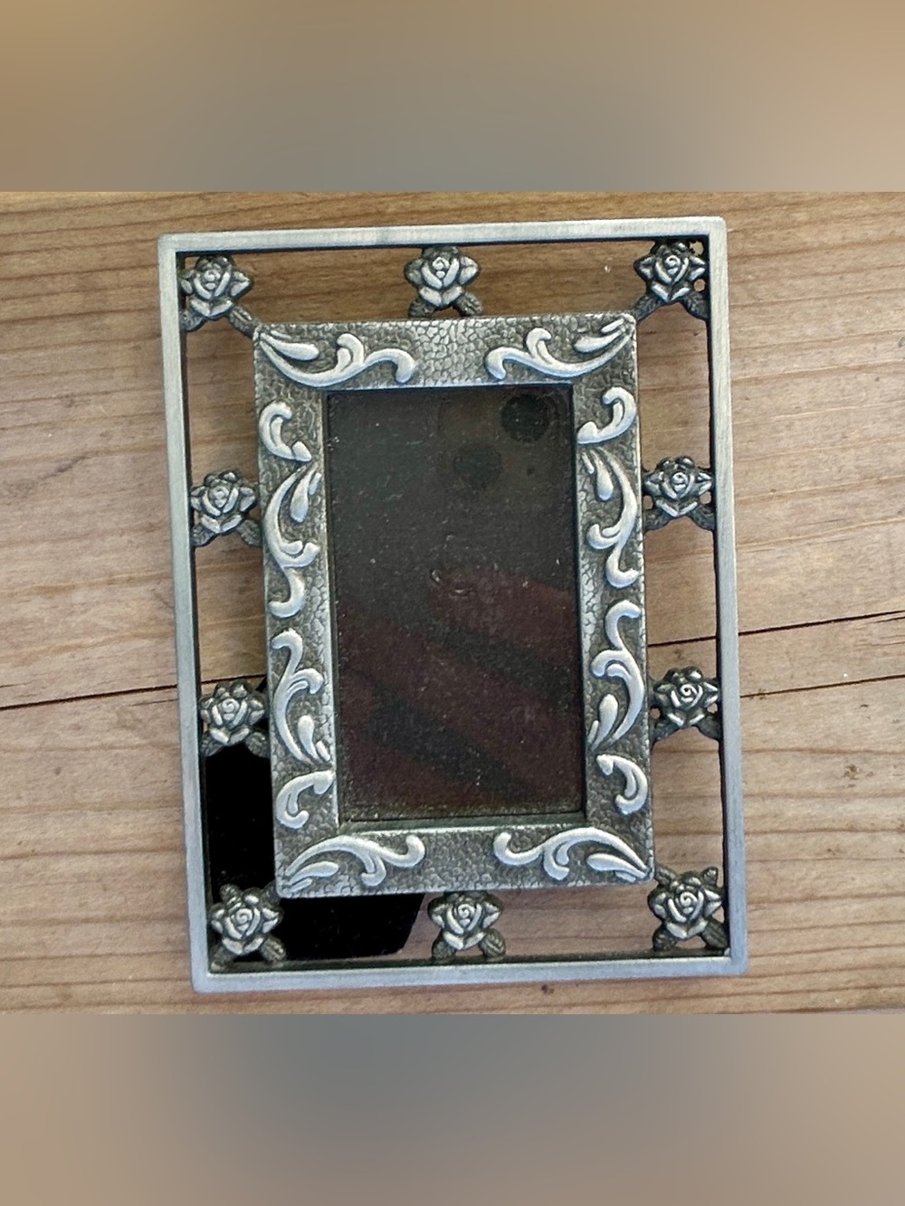 Miniature Pewter Vintage Picture Frame with Roses